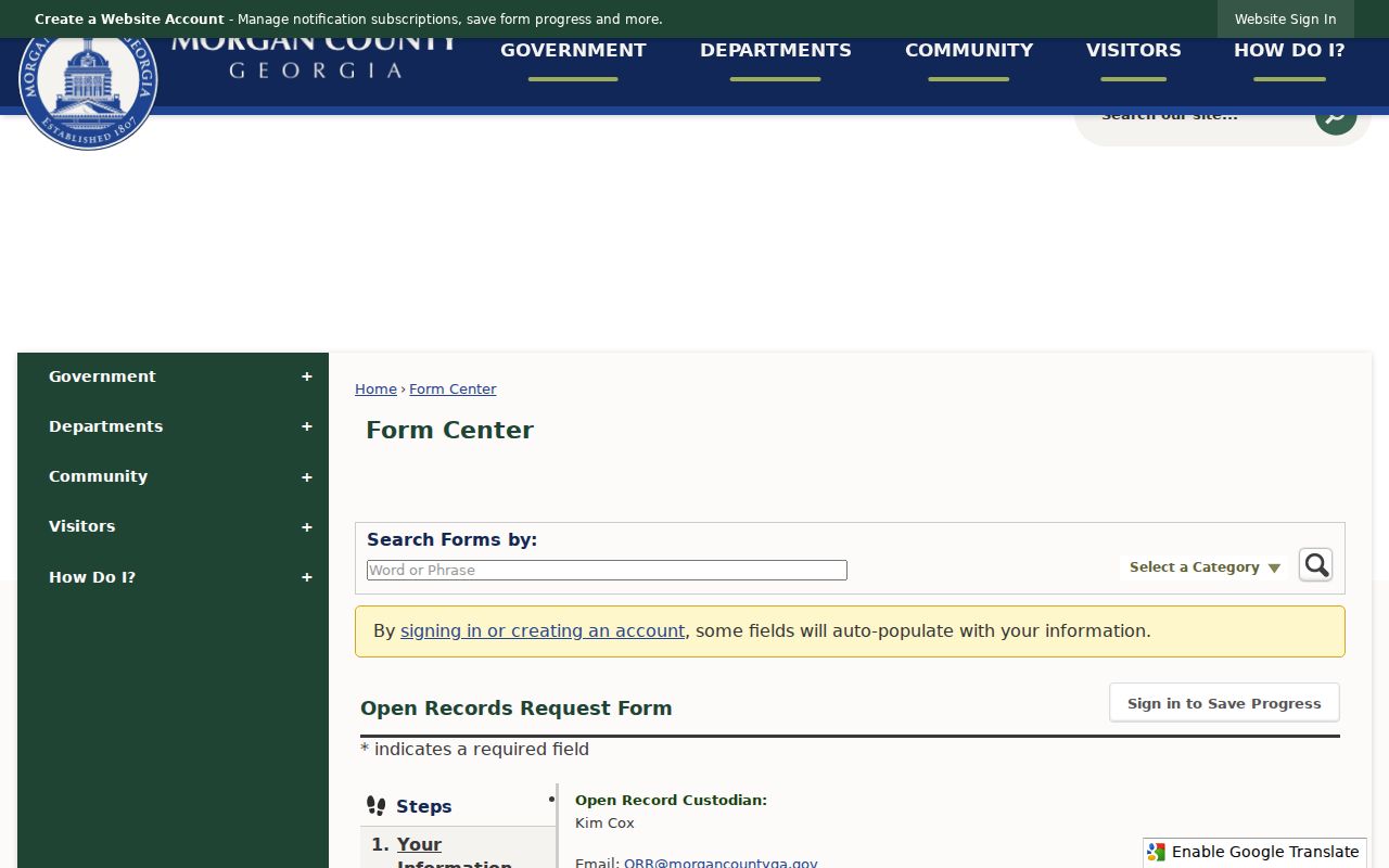 Morgan County administrative open records request form for Bostwick-related county records
