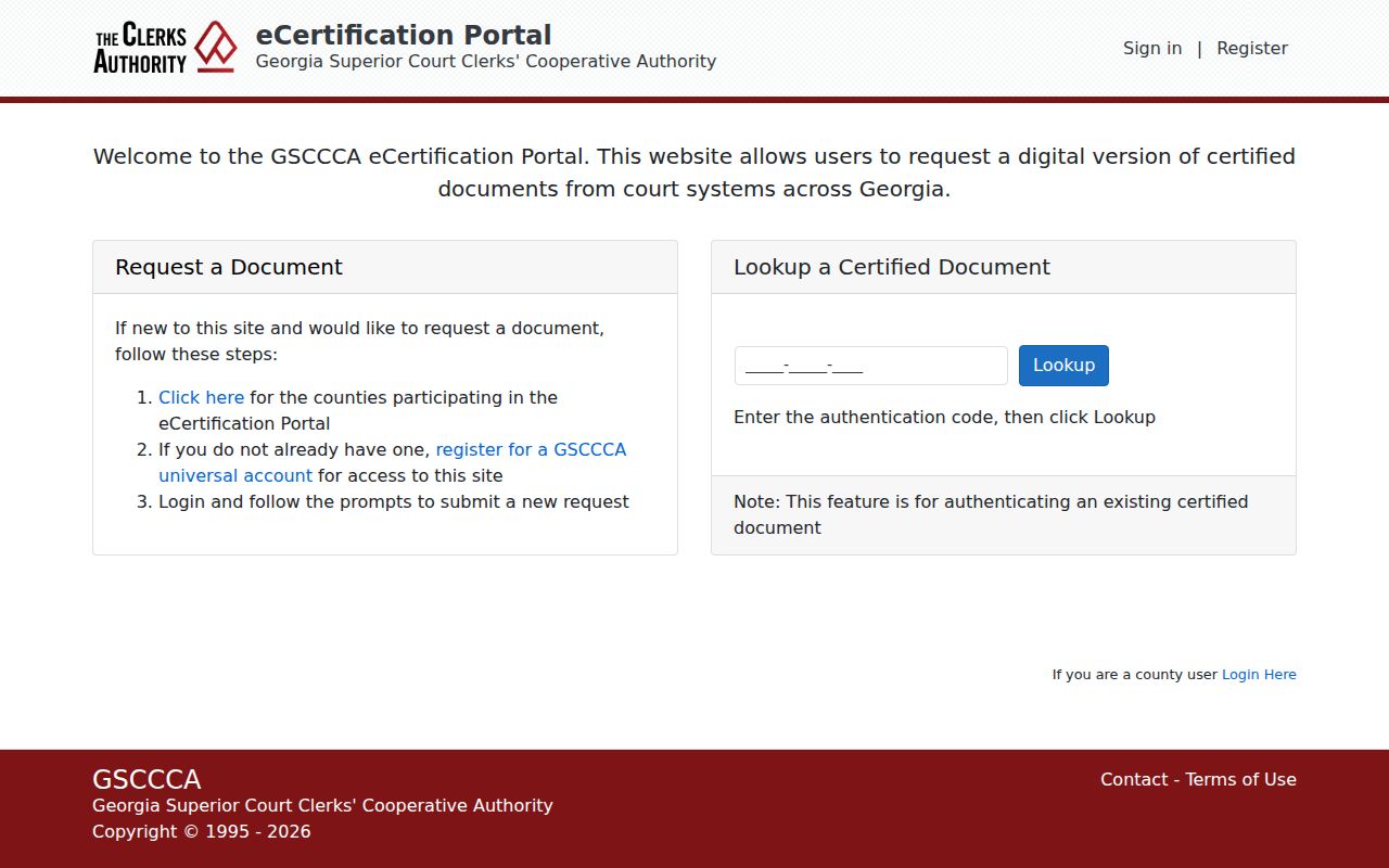 Morgan County case search and GSCCCA eCertification portal