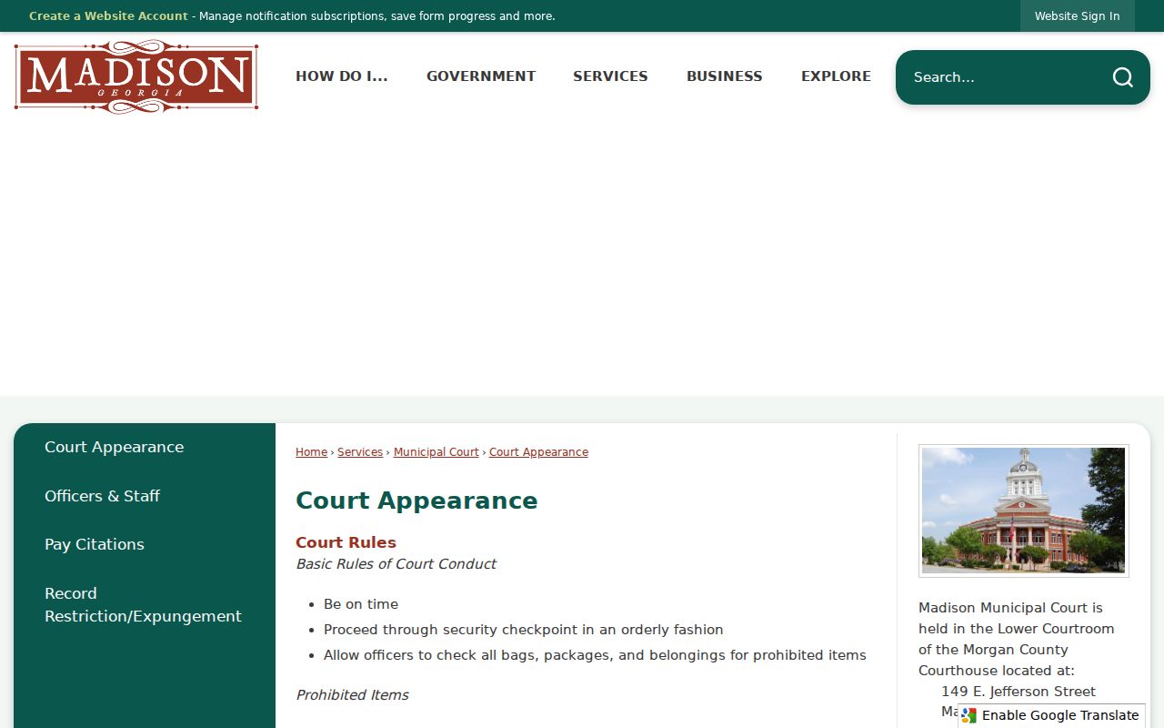 Morgan County court calendar appearance and courtroom rules