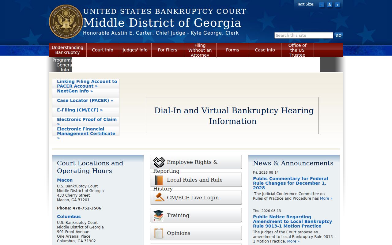 Middle District of Georgia federal bankruptcy court records page