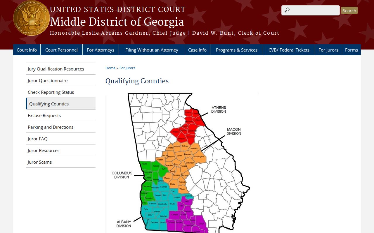 Middle District of Georgia map showing the Athens Division