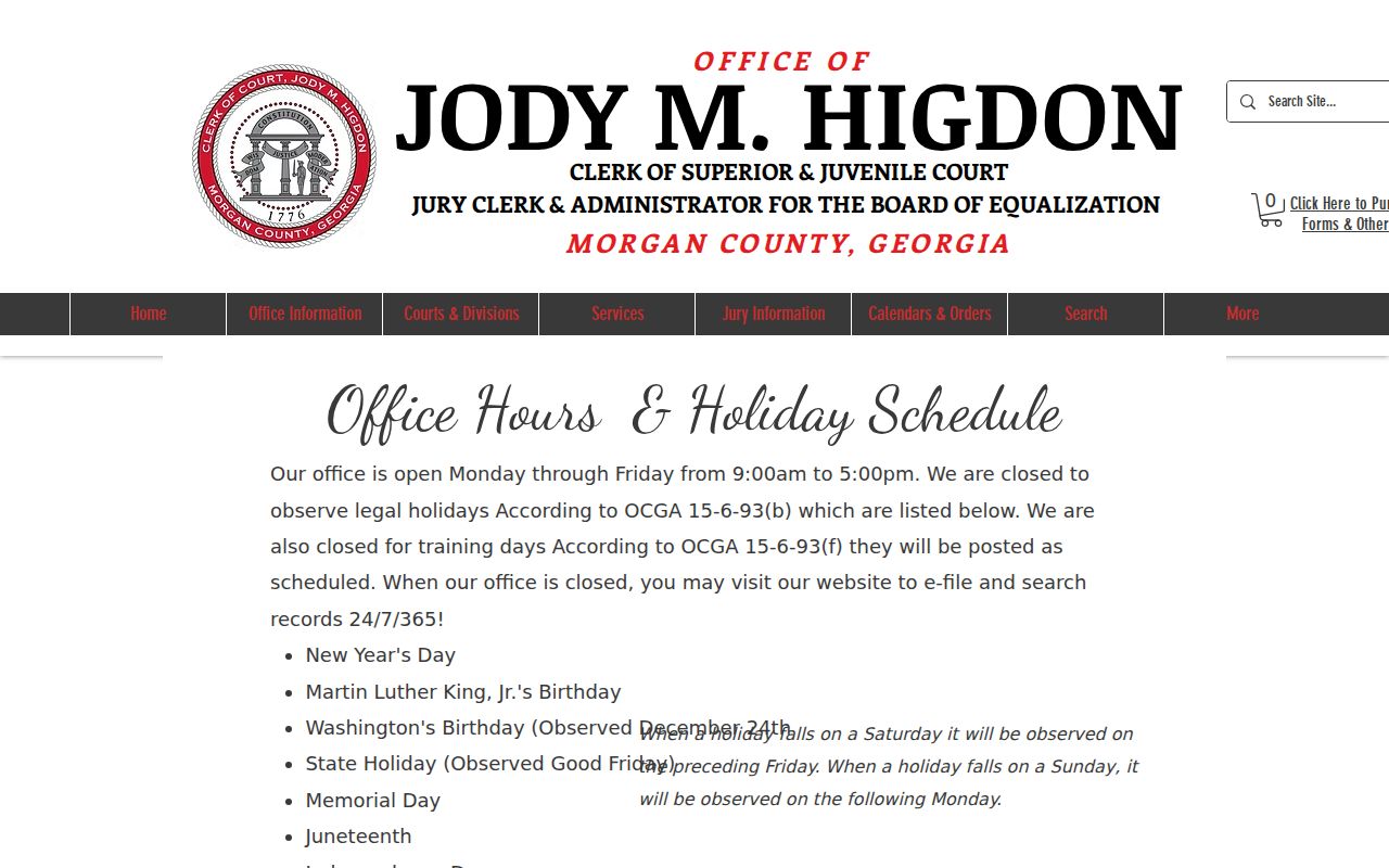 Morgan County clerk hours and online access information