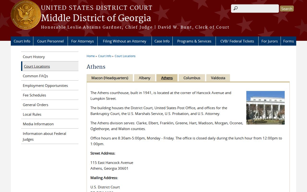 Middle District of Georgia Athens Division courthouse information