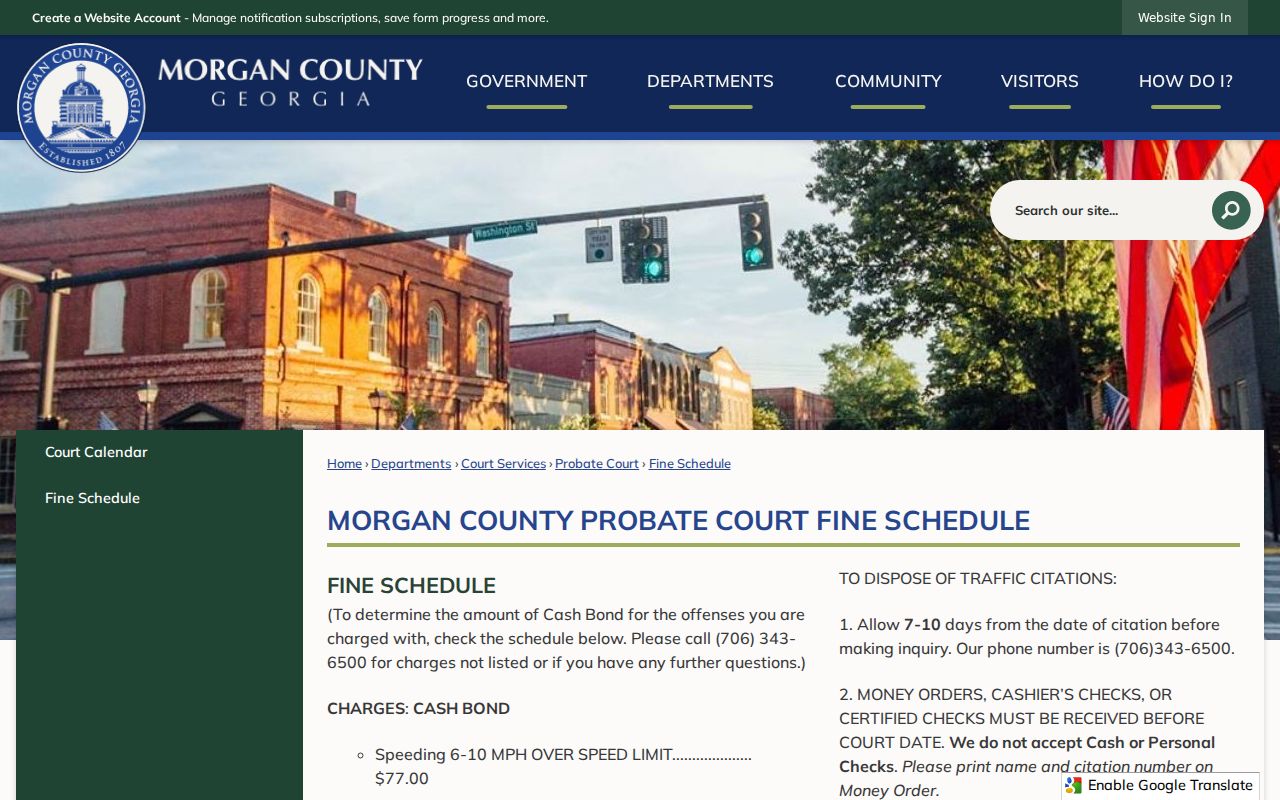 Morgan County Probate Court traffic fine schedule